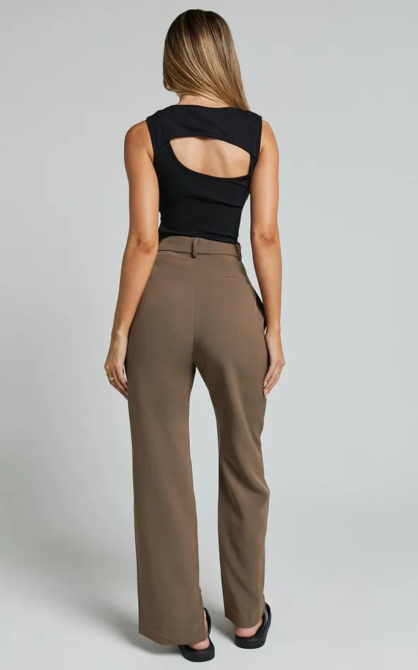 Showpo Rogers 8211 High Waisted Pants In Mocha Women Pants