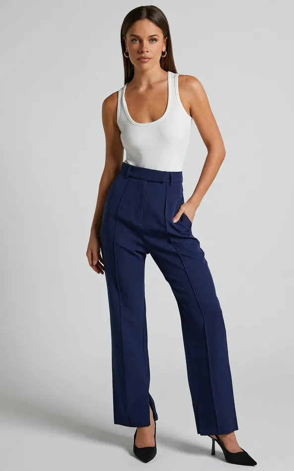 Showpo Rogers 8211 High Waisted Pants In Navy Women Curve Clothes