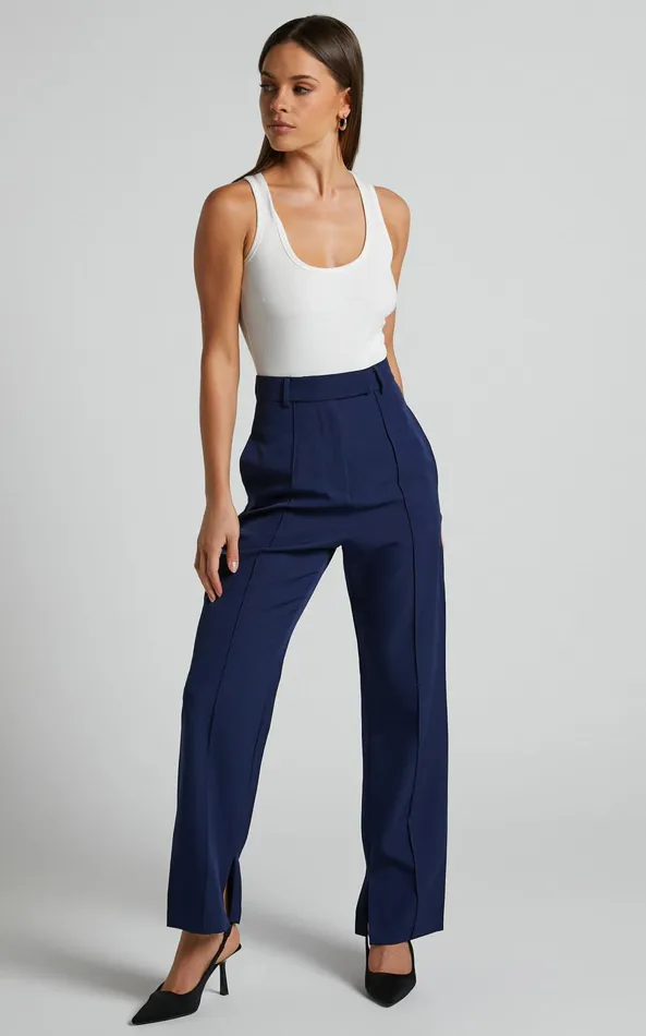 Showpo Rogers 8211 High Waisted Pants In Navy Women Curve Clothes