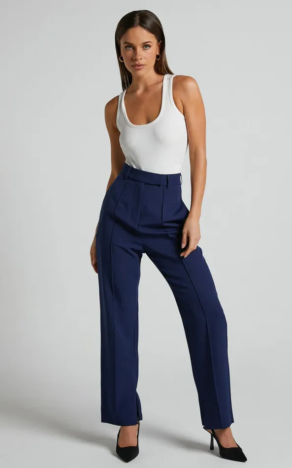 Showpo Rogers 8211 High Waisted Pants In Navy Women Curve Clothes
