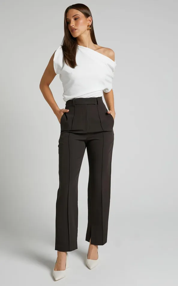 Showpo Rogers Straight Leg Pants In Charcoal Women Pants