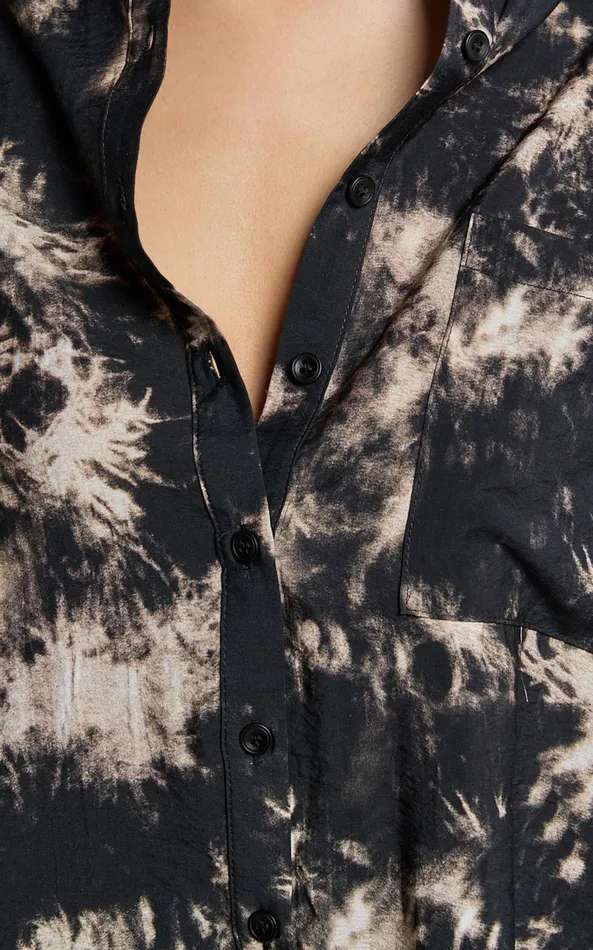 Showpo Romain Top 8211 Long Sleeve Oversized Printed Shirt In Black Tie Dye Women Tops