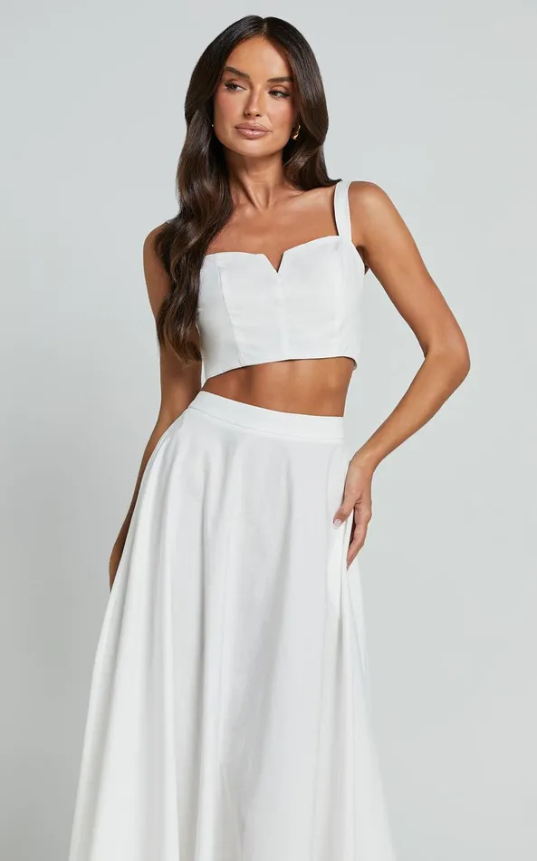 Showpo Romana Two Piece Set 8211 Crop Top And Midi Skirt Set In Ivory Women Two Piece Sets and Coords