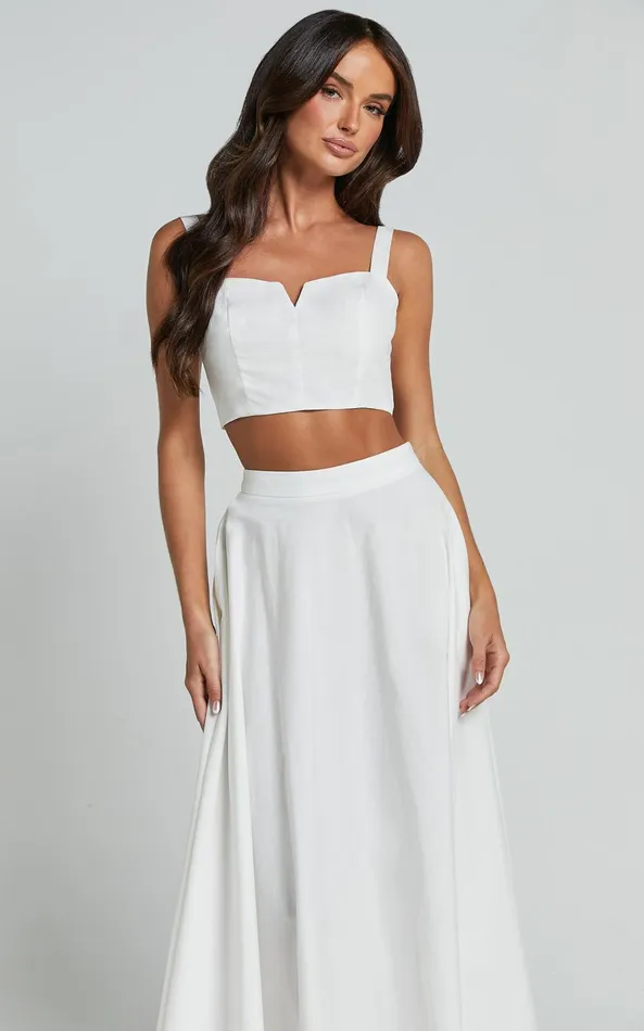 Showpo Romana Two Piece Set 8211 Crop Top And Midi Skirt Set In Ivory Women Two Piece Sets and Coords