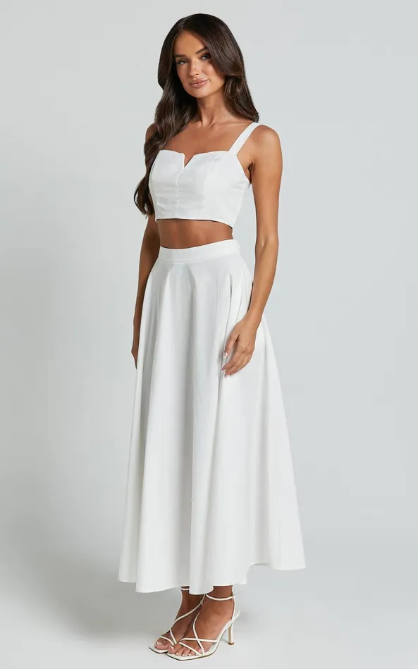 Showpo Romana Two Piece Set 8211 Crop Top And Midi Skirt Set In Ivory Women Two Piece Sets and Coords