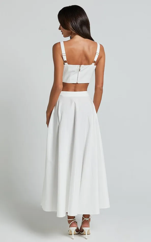 Showpo Romana Two Piece Set 8211 Crop Top And Midi Skirt Set In Ivory Women Two Piece Sets and Coords