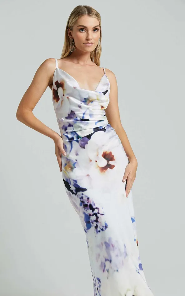 Showpo Romilly Maxi Dress 8211 Strappy Cowl Neck Slip In La Reverie Print Women Dresses