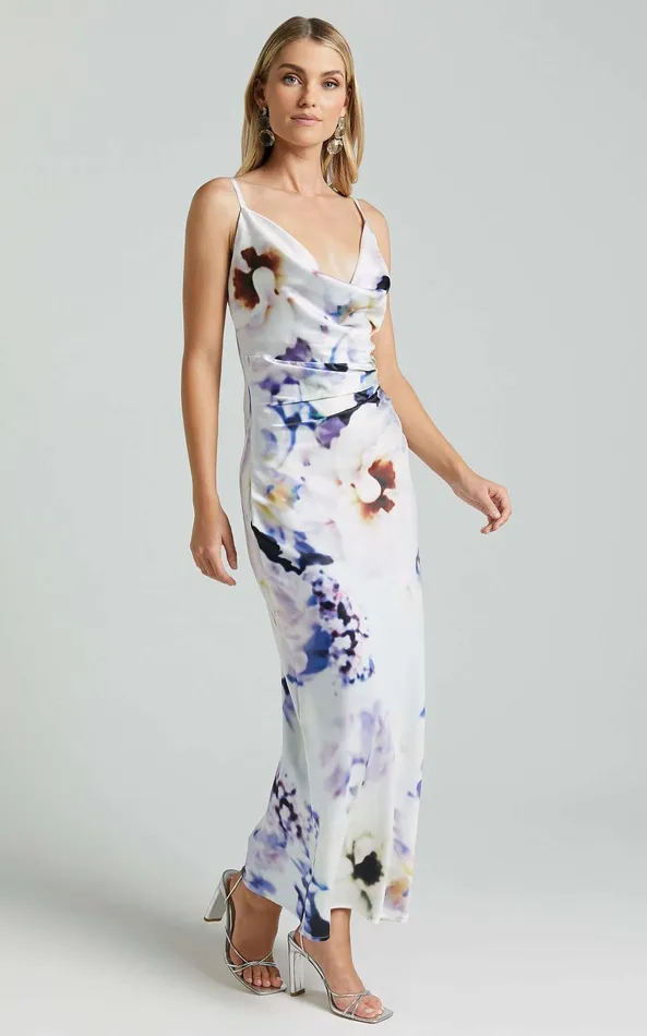 Showpo Romilly Maxi Dress 8211 Strappy Cowl Neck Slip In La Reverie Print Women Dresses