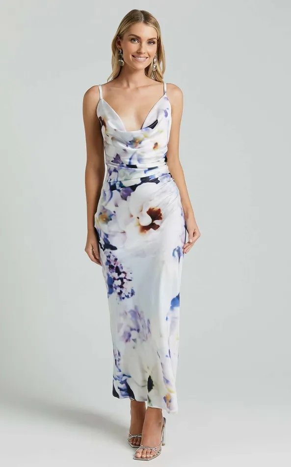 Showpo Romilly Maxi Dress 8211 Strappy Cowl Neck Slip In La Reverie Print Women Dresses