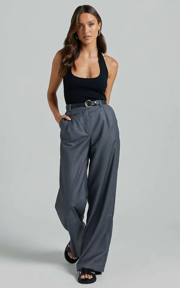 Showpo Romola Trousers 8211 Low Rise Relaxed Pocket Flap Detail Straight Leg Trousers In Charcoal Women Pants Showpo Romola Trousers 8211 Low Rise Relaxed Pocket Flap Detail Straight Leg Trousers In Charcoal Women Pants