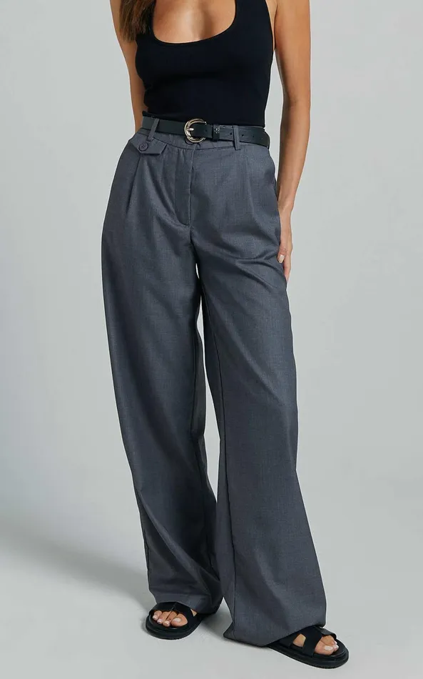Showpo Romola Trousers 8211 Low Rise Relaxed Pocket Flap Detail Straight Leg Trousers In Charcoal Women Pants