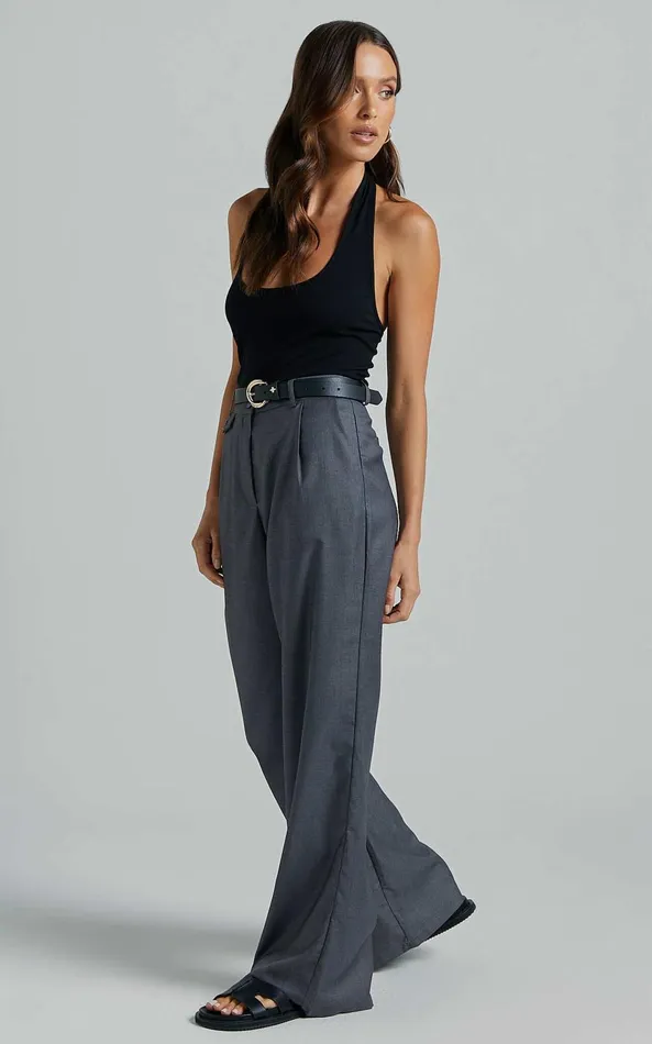 Showpo Romola Trousers 8211 Low Rise Relaxed Pocket Flap Detail Straight Leg Trousers In Charcoal Women Pants