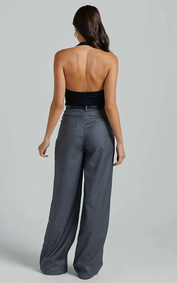 Showpo Romola Trousers 8211 Low Rise Relaxed Pocket Flap Detail Straight Leg Trousers In Charcoal Women Pants