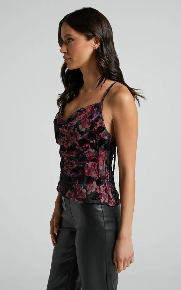 Showpo Rosalie Top 8211 Cowl Neck Cami Top In Burn Out Floral Women Tops