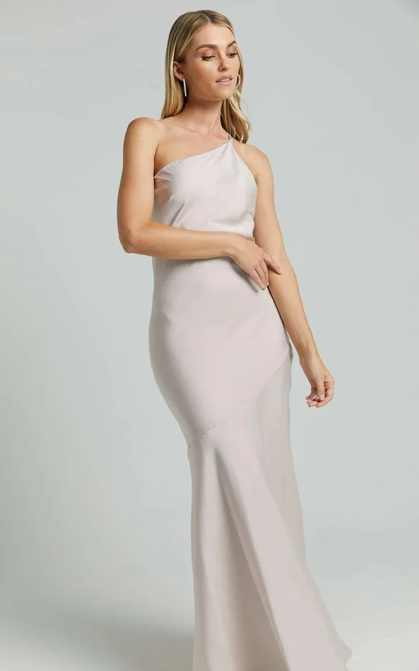 Showpo Rosalyn Maxi Dress 8211 Asymmetric One Shoulder Cross Back Slip In Ivory Women Dresses