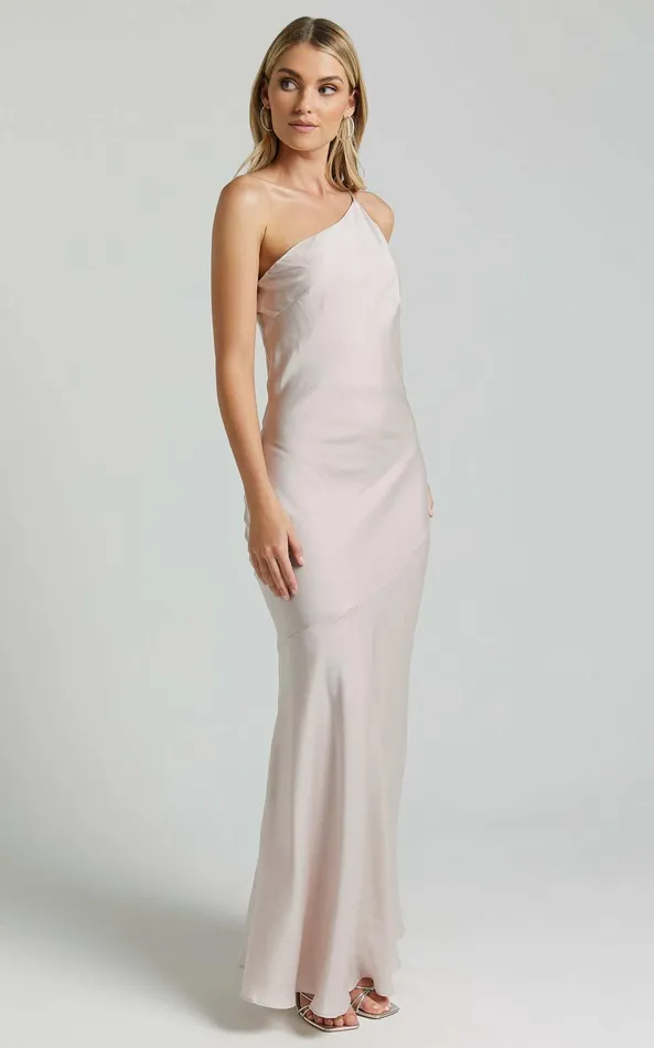 Showpo Rosalyn Maxi Dress 8211 Asymmetric One Shoulder Cross Back Slip In Ivory Women Dresses