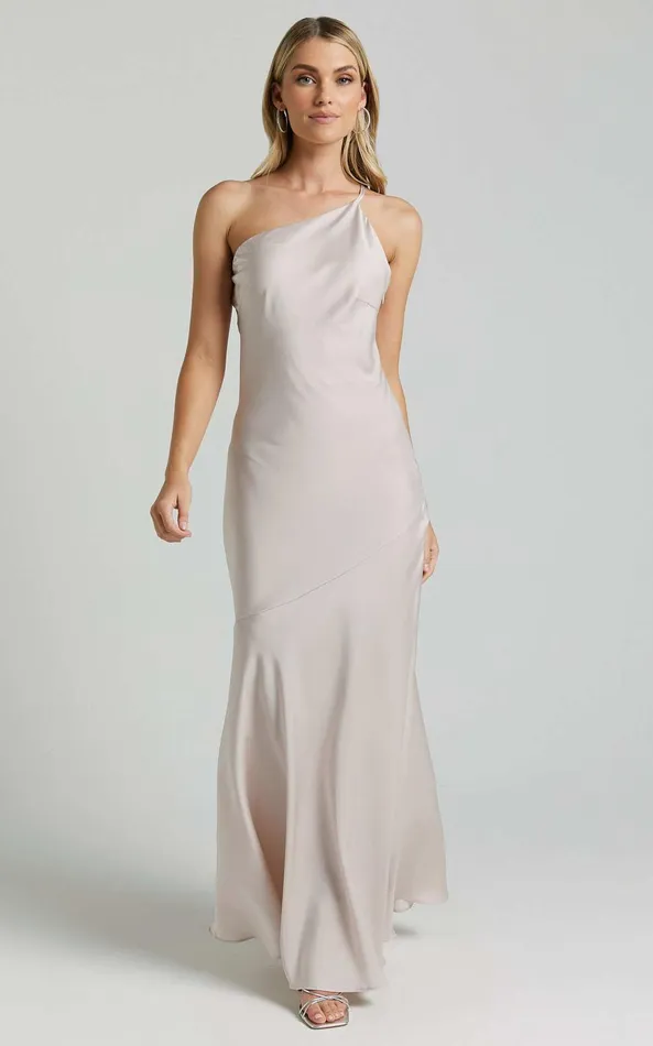 Showpo Rosalyn Maxi Dress 8211 Asymmetric One Shoulder Cross Back Slip In Ivory Women Dresses