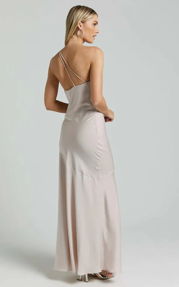 Showpo Rosalyn Maxi Dress 8211 Asymmetric One Shoulder Cross Back Slip In Ivory Women Dresses