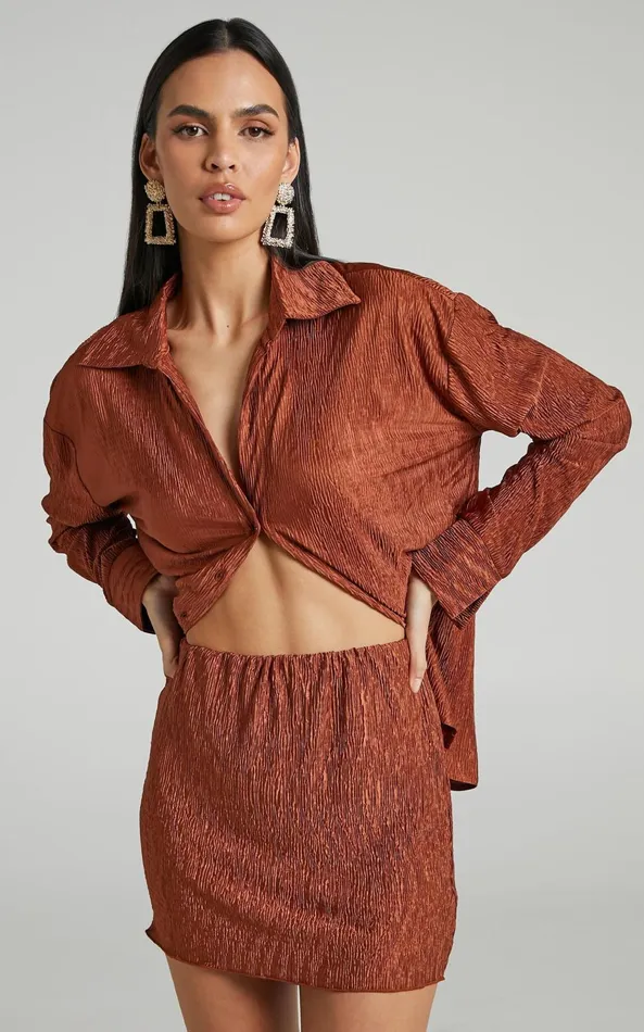 Showpo Rosamund Mini Skirt 8211 Crinkle Skirt In Clay Women Skirts