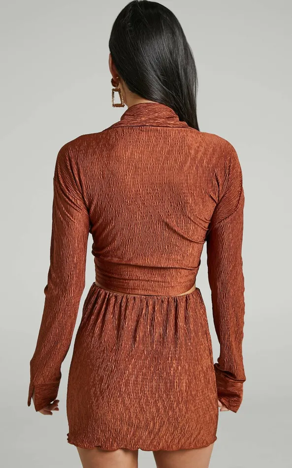Showpo Rosamund Mini Skirt 8211 Crinkle Skirt In Clay Women Skirts