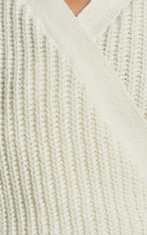 Showpo Rosanna Jumper 8211 Recycled Knitted V Neck Wrap Cardigan In Ivory Women Knitwear