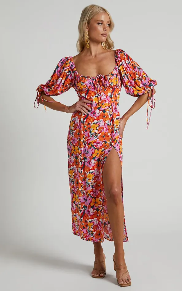 Showpo Rosario Midi Dress 8211 Ruched Bust Puff Sleeve Dress In Spring Floral Women Dresses Showpo Rosario Midi Dress 8211 Ruched Bust Puff Sleeve Dress In Spring Floral Women Dresses