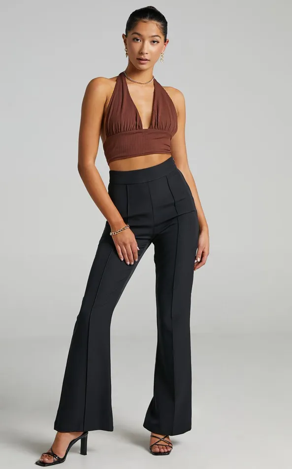 Showpo Roschel Pants 8211 High Waisted Flared Pants In Black Women Curve Clothes