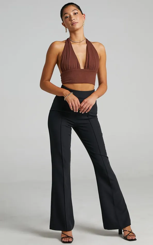 Showpo Roschel Pants 8211 High Waisted Flared Pants In Black Women Curve Clothes