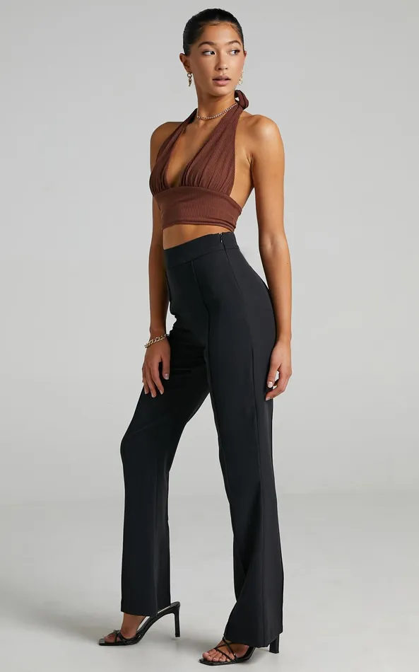 Showpo Roschel Pants 8211 High Waisted Flared Pants In Black Women Curve Clothes