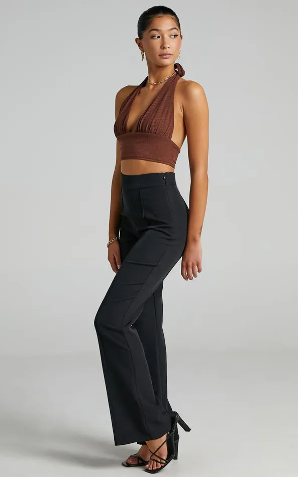 Showpo Roschel Pants 8211 High Waisted Flared Pants In Black Women Curve Clothes