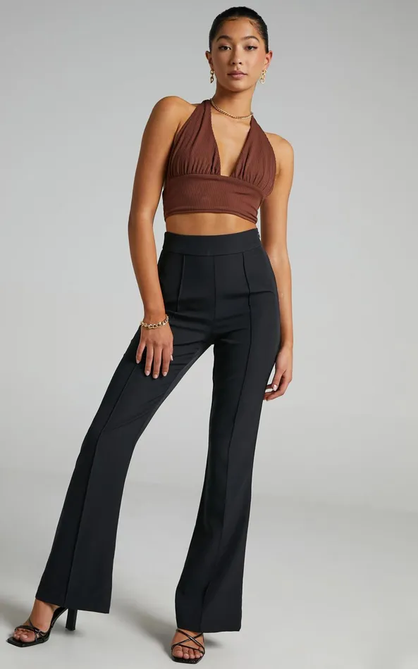 Showpo Roschel Pants 8211 High Waisted Flared Pants In Black Women Curve Clothes