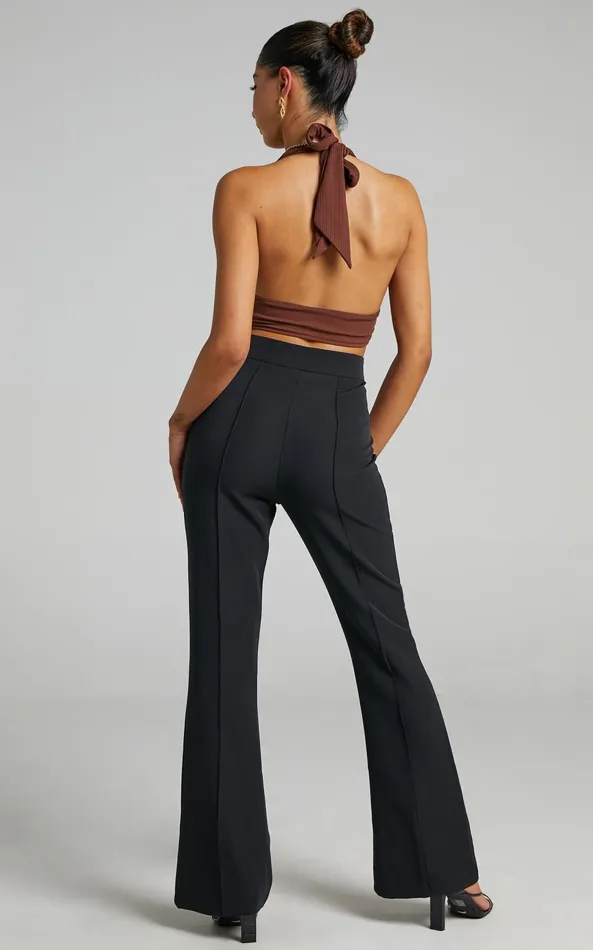 Showpo Roschel Pants 8211 High Waisted Flared Pants In Black Women Curve Clothes