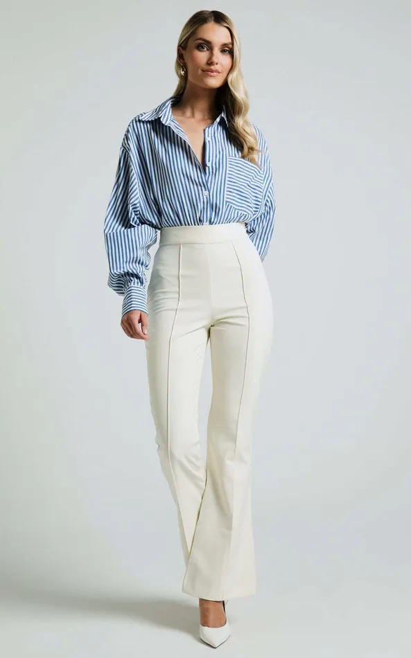 Showpo Roschel Pants 8211 High Waisted Flared Pants In Cream Women Pants