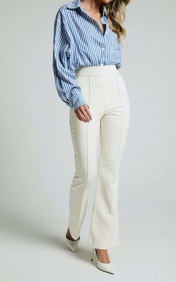 Showpo Roschel Pants 8211 High Waisted Flared Pants In Cream Women Pants