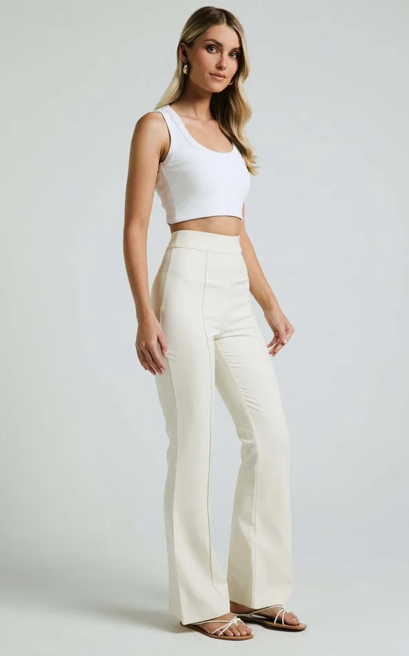 Showpo Roschel Pants 8211 High Waisted Flared Pants In Cream Women Pants