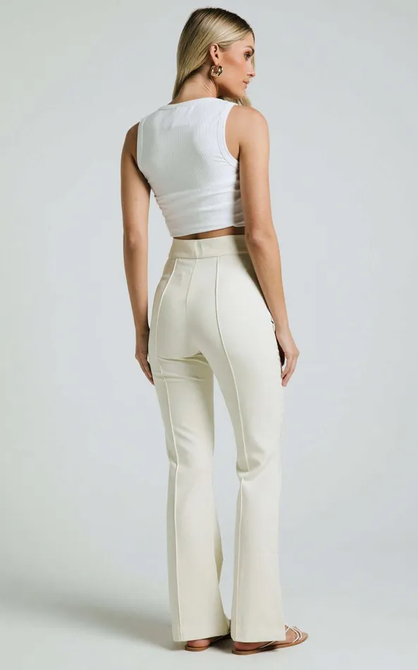 Showpo Roschel Pants 8211 High Waisted Flared Pants In Cream Women Pants