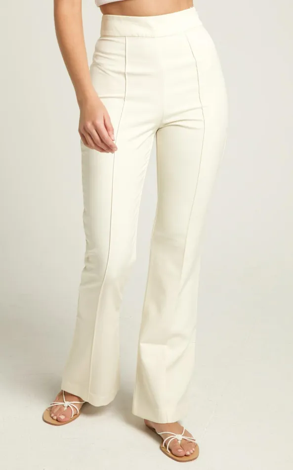 Showpo Roschel Pants 8211 High Waisted Flared Pants In Cream Women Pants