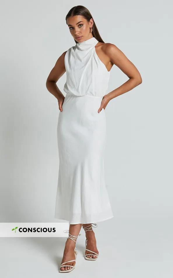 Showpo Rose Midi Dress 8211 High Neck Loose Bodice Dress In White Women Dresses Showpo Rose Midi Dress 8211 High Neck Loose Bodice Dress In White Women Dresses