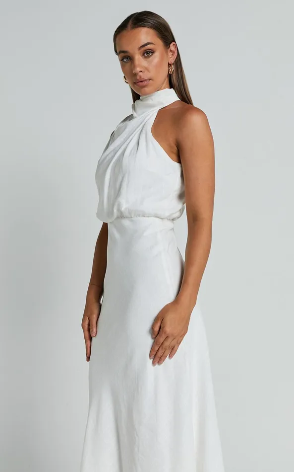 Showpo Rose Midi Dress 8211 High Neck Loose Bodice Dress In White Women Dresses