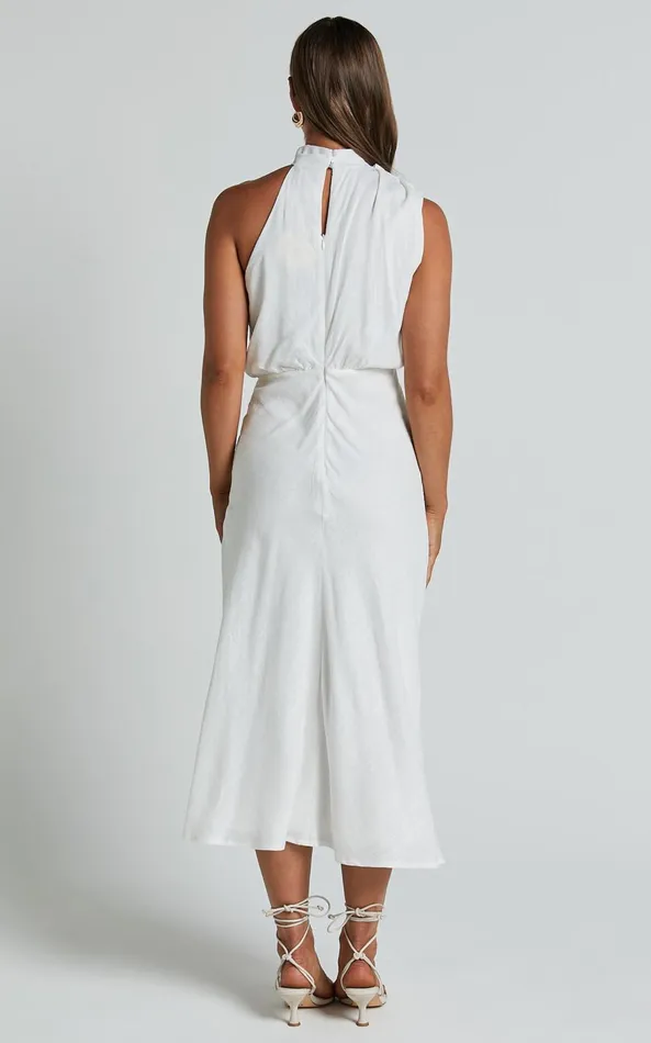 Showpo Rose Midi Dress 8211 High Neck Loose Bodice Dress In White Women Dresses