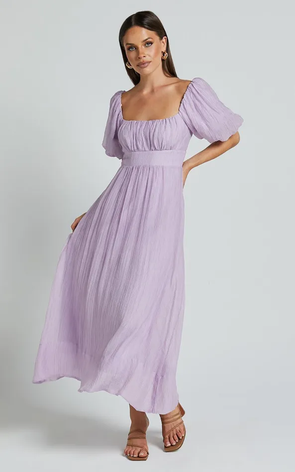 Showpo Roshina Midi Dress 8211 Straight Neck Puff Sleeve Dress In Lavender Women Dresses Showpo Roshina Midi Dress 8211 Straight Neck Puff Sleeve Dress In Lavender Women Dresses