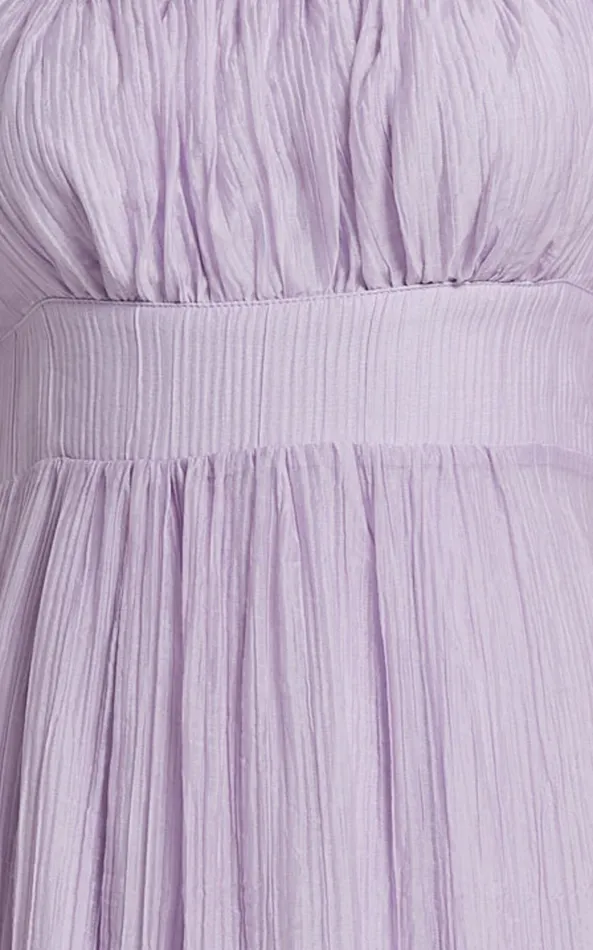 Showpo Roshina Midi Dress 8211 Straight Neck Puff Sleeve Dress In Lavender Women Dresses