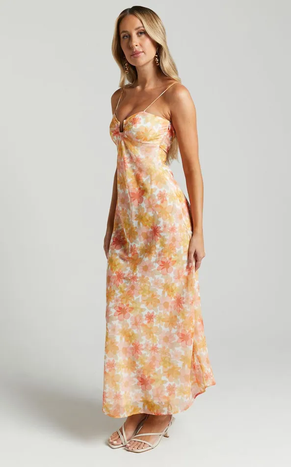 Showpo Rosiemar Midi Dress 8211 Cut Out Front Sleeveless Dress In Lemon Floral Women Dresses