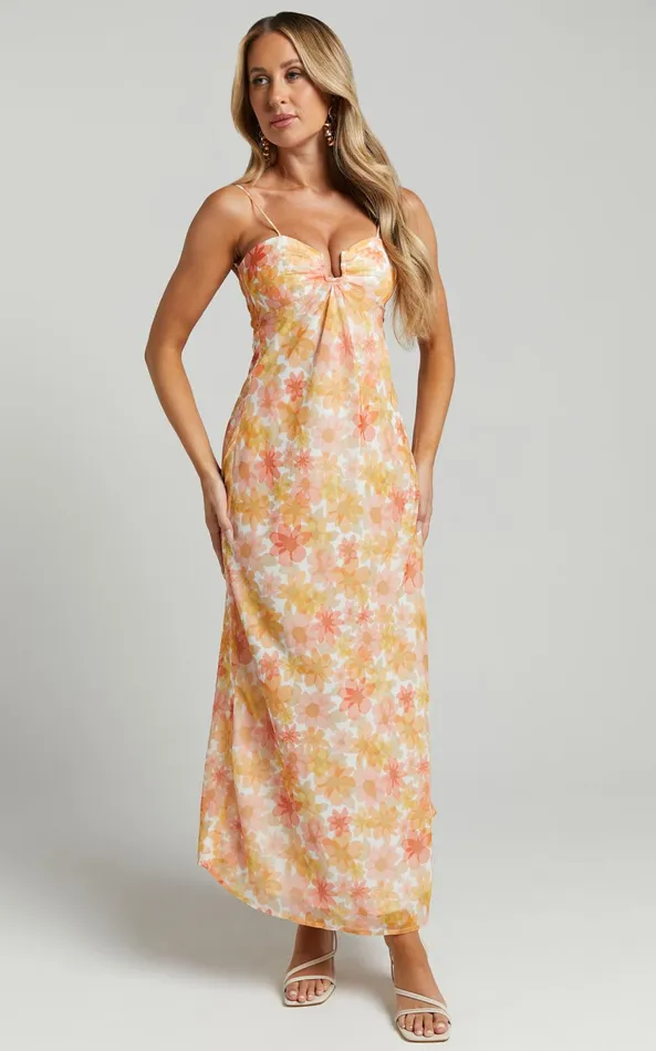 Showpo Rosiemar Midi Dress 8211 Cut Out Front Sleeveless Dress In Lemon Floral Women Dresses