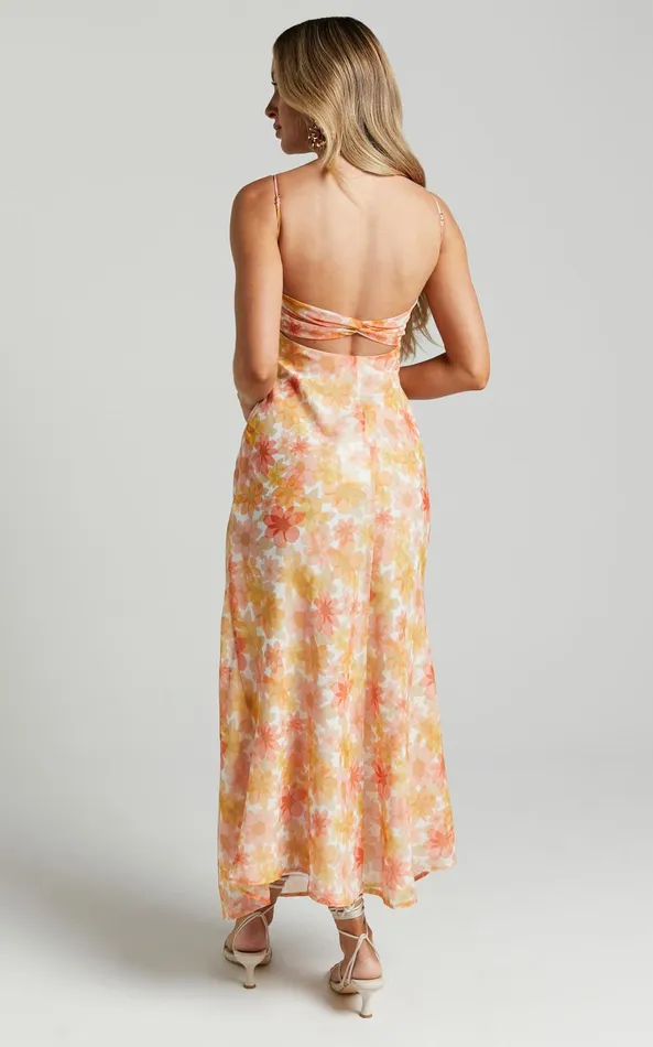 Showpo Rosiemar Midi Dress 8211 Cut Out Front Sleeveless Dress In Lemon Floral Women Dresses