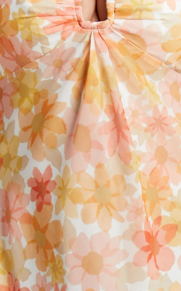 Showpo Rosiemar Midi Dress 8211 Cut Out Front Sleeveless Dress In Lemon Floral Women Dresses