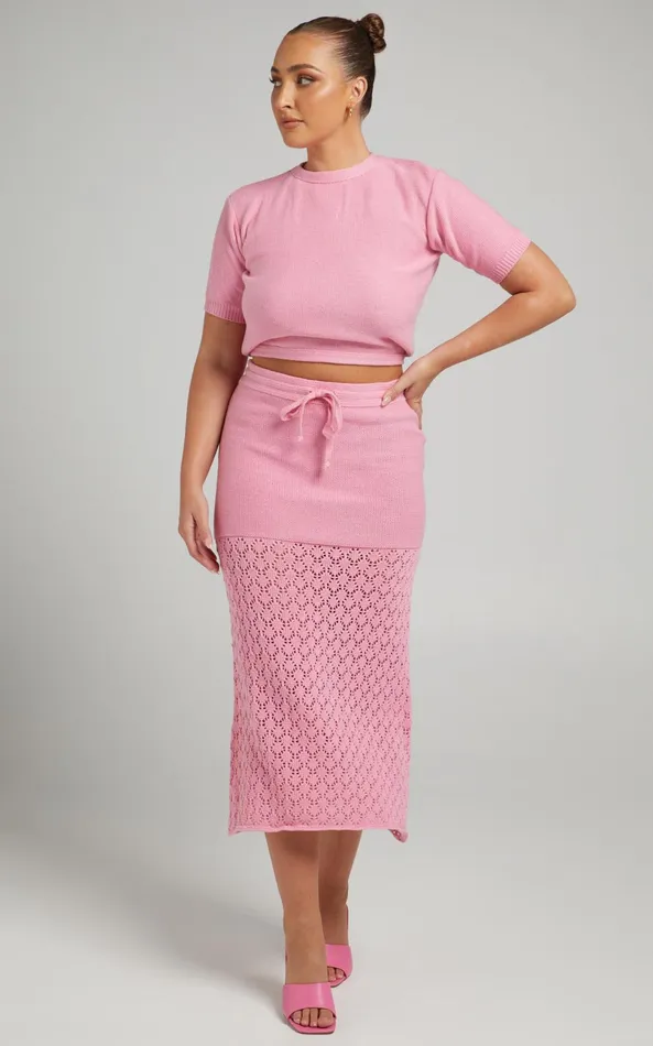 Showpo Rue Stiic 8211 Paloma Knit Midi Skirt In Pink Women Knitwear