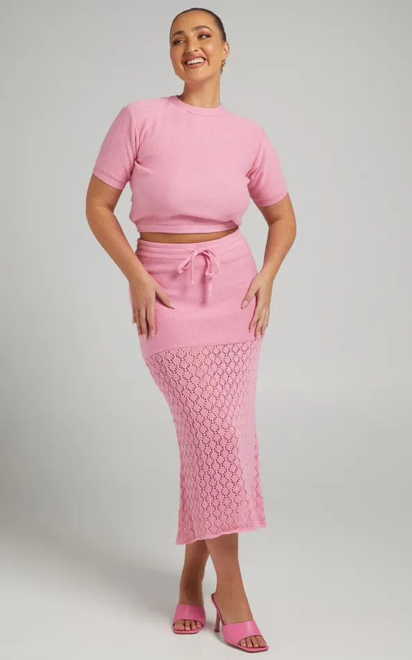 Showpo Rue Stiic 8211 Paloma Knit Midi Skirt In Pink Women Knitwear