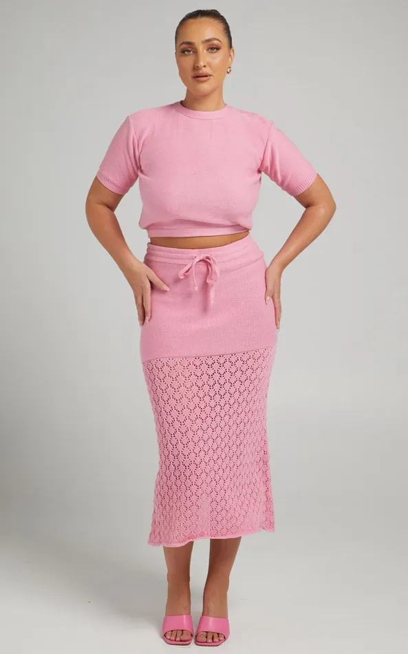 Showpo Rue Stiic 8211 Paloma Knit Midi Skirt In Pink Women Knitwear