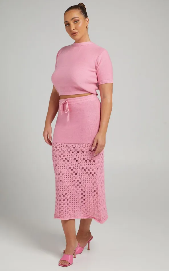 Showpo Rue Stiic 8211 Paloma Knit Midi Skirt In Pink Women Knitwear